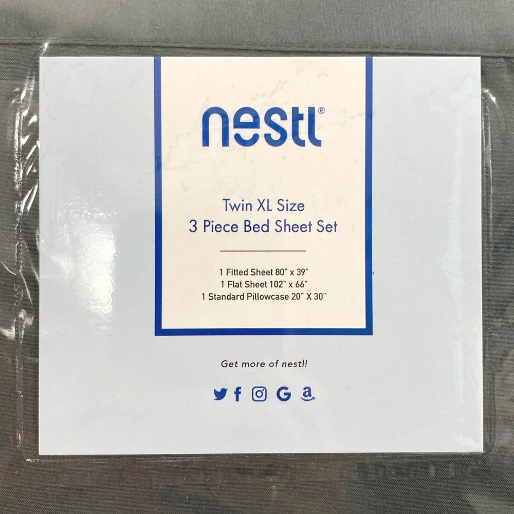 Nestl Bed Sheet Set Twin XL Charcoal Stone‎ Gray 3 Piece Microfiber Soft College